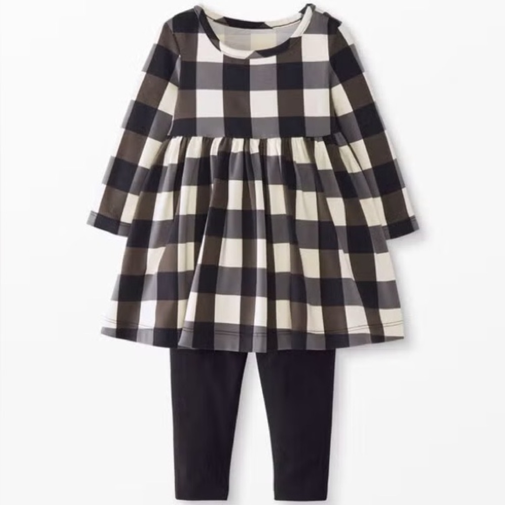 Hanna Andersson Black Buffalo Plaid Dress and Leggings